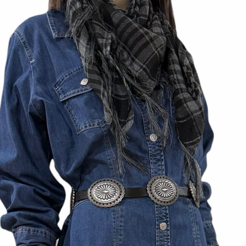 Black Gray Plaid Fringe Scarf Neck Wrap Headscarf Headband NEW